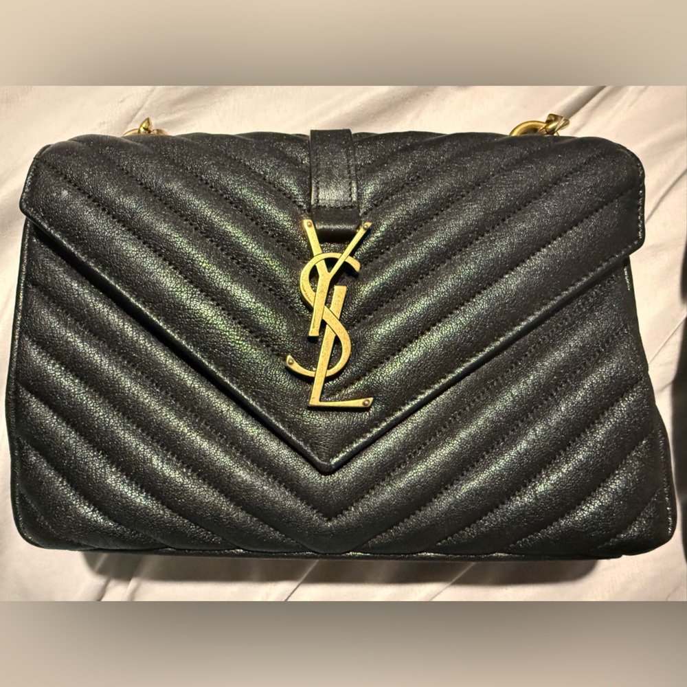 Yves Saint Laurent Black Crossbody Bag with Gold Accents